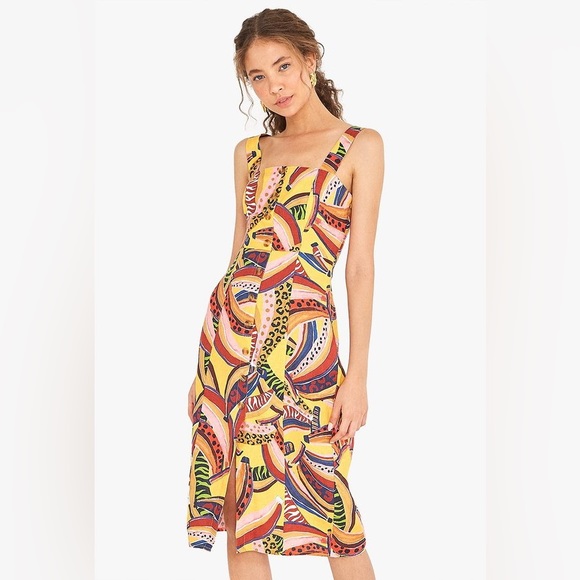 Farm Rio multi banana linen midi dress - Picture 2 of 11